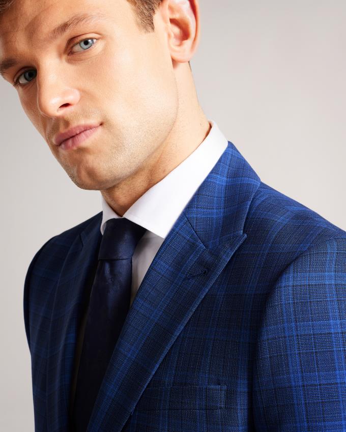 Veste Ted Baker Wool And Silk Check Suit Bleu Foncé Homme | EQJ-38811395